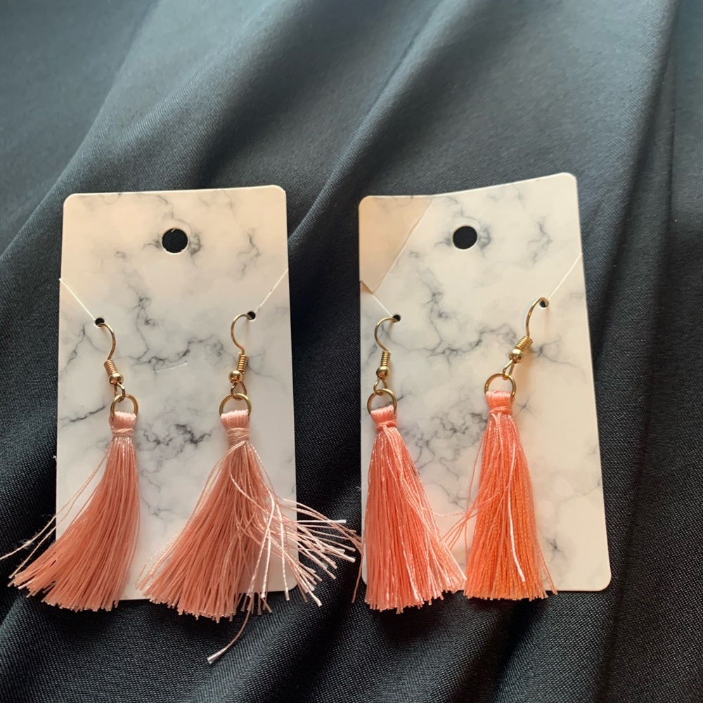 Set of Two Pink Tassel Earrings